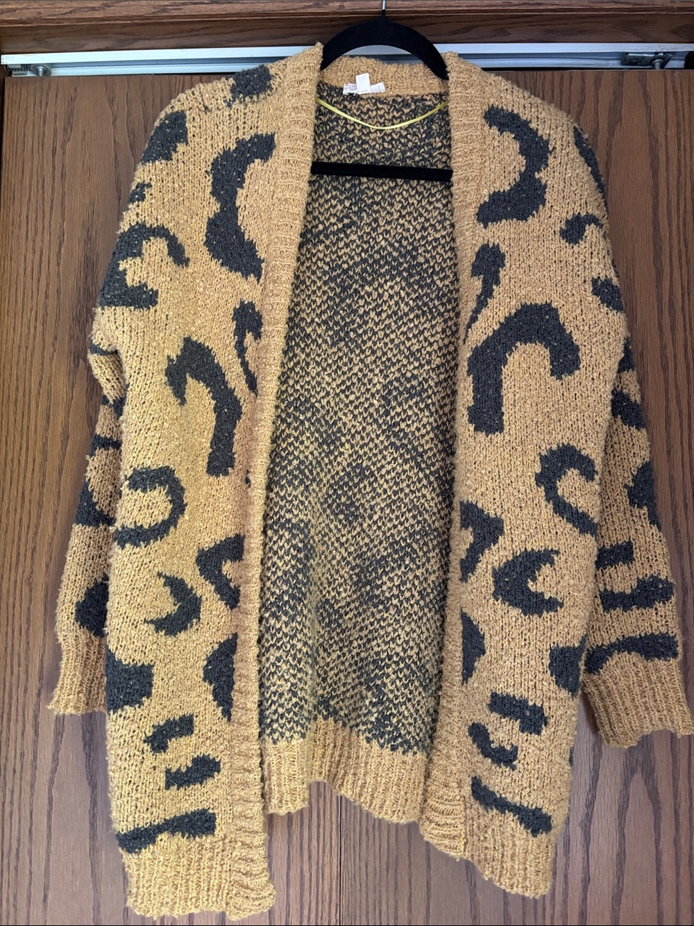 Mustard Leopard Print Open Cardigan Sweater